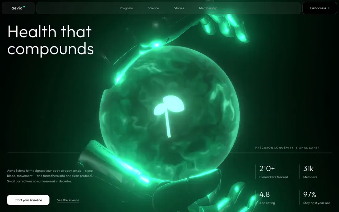 Aevia — Precision Longevity hero section
