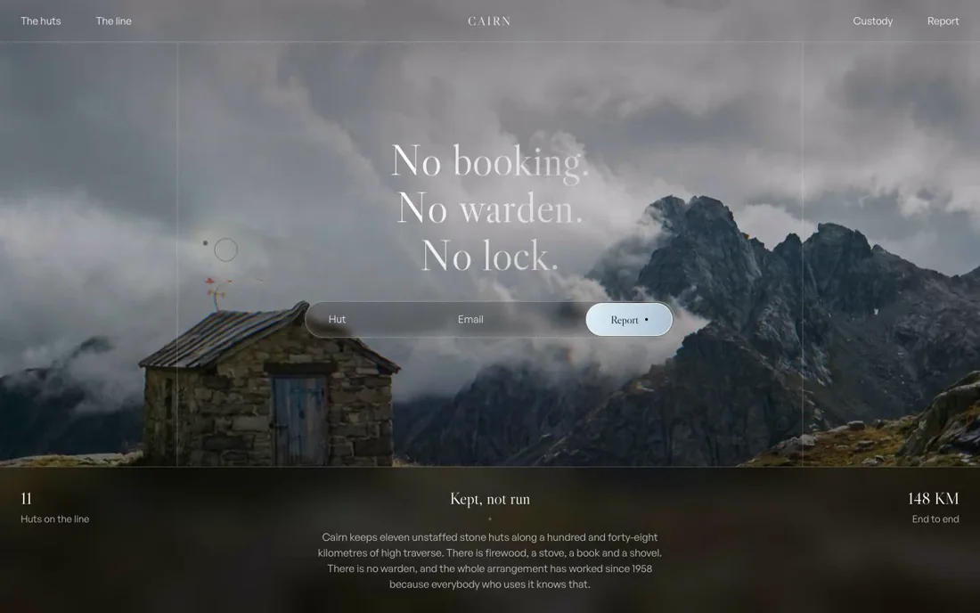 Cairn — Mountain Huts hero section