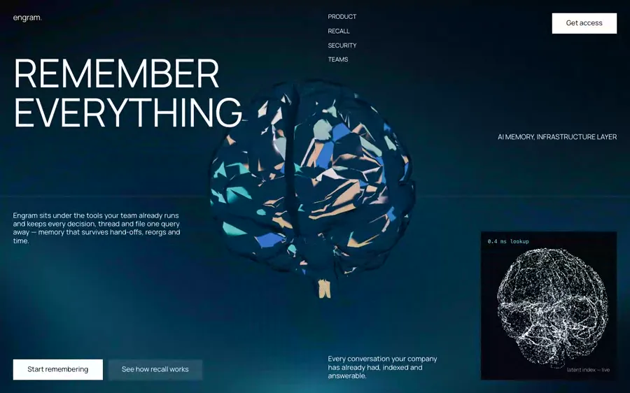 Engram — AI Memory hero section