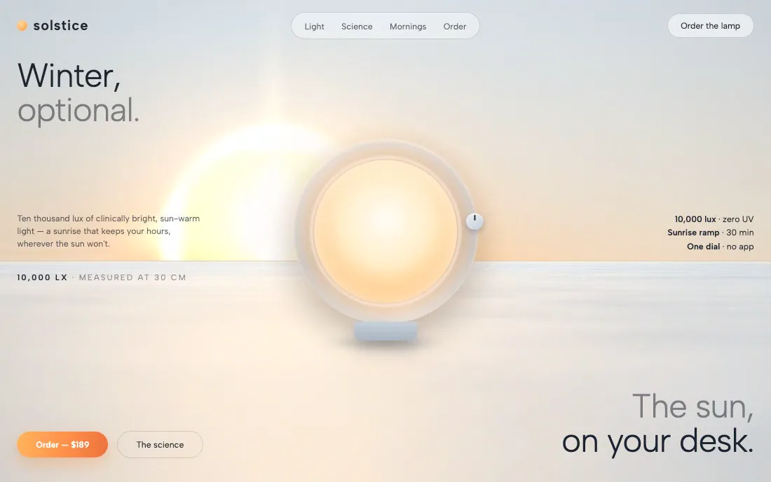 Solstice — Light Therapy Lamp hero section
